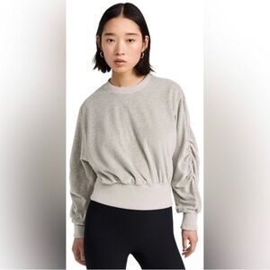 Sweaty Betty Velour Retake Gray Ruched Sleeve Sweatshirt Size Large